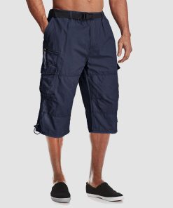 Alternative view of Men Summer Casual 3/4 Long Cargo Shorts Twill Cotton Elastic Waist Multiple Pockets Comfortable Capris Trousers