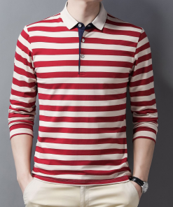 Alternative view of Men's Lapel Striped Polo Shirt