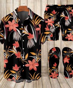 Suitmens Men's Tiki Party Hawaiian Vacation Print Three-Piece Set 014
