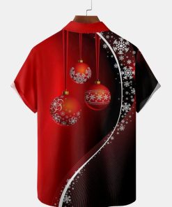 Christmas Decoration Chest Pocket Short Sleeve Shirt