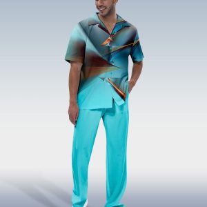 Suitmens Men's Painted Print Short Sleeve Walking Suit 239