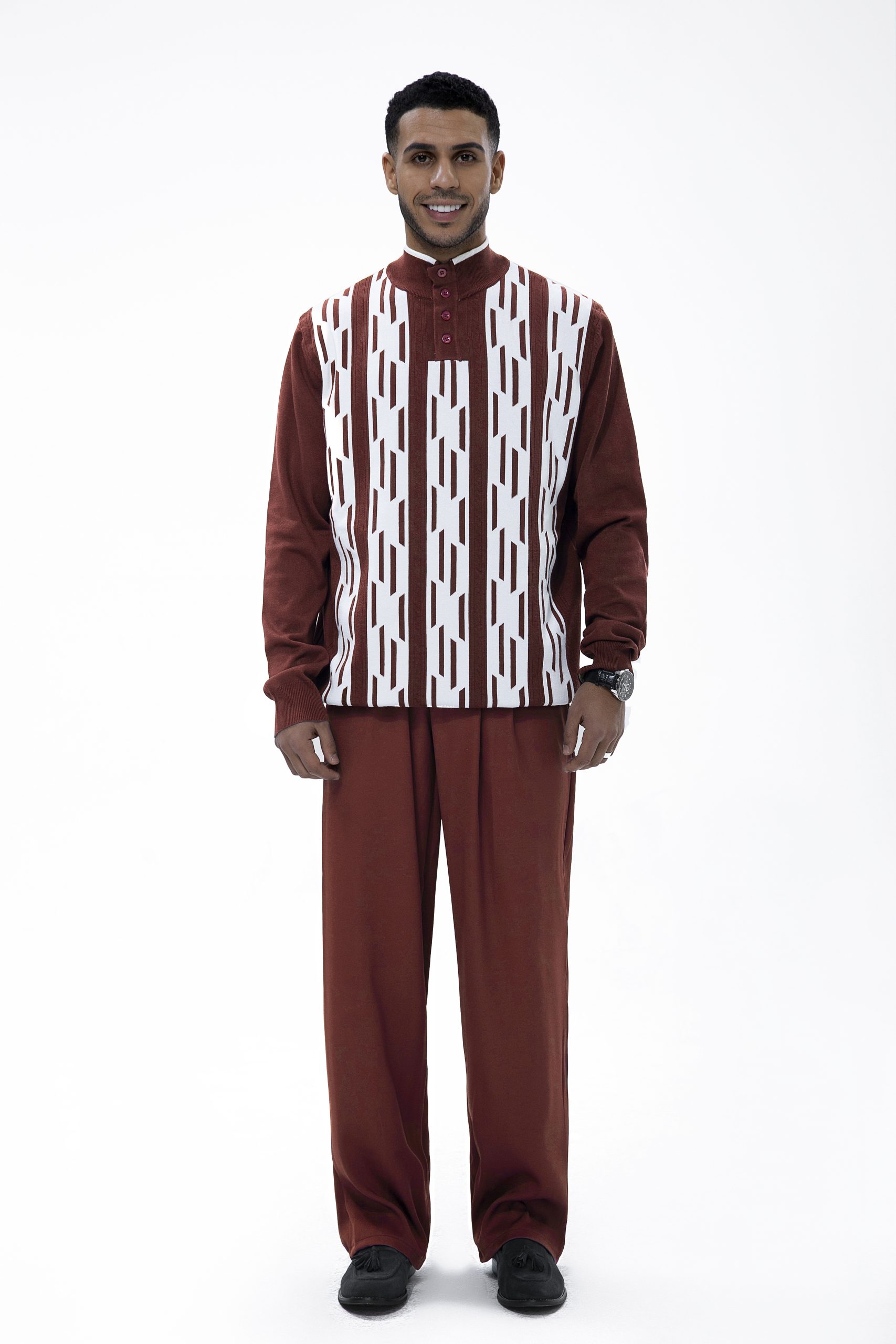 Suitmens Brown Knitted Walking Suit Long Sleeve Suit - Image 3
