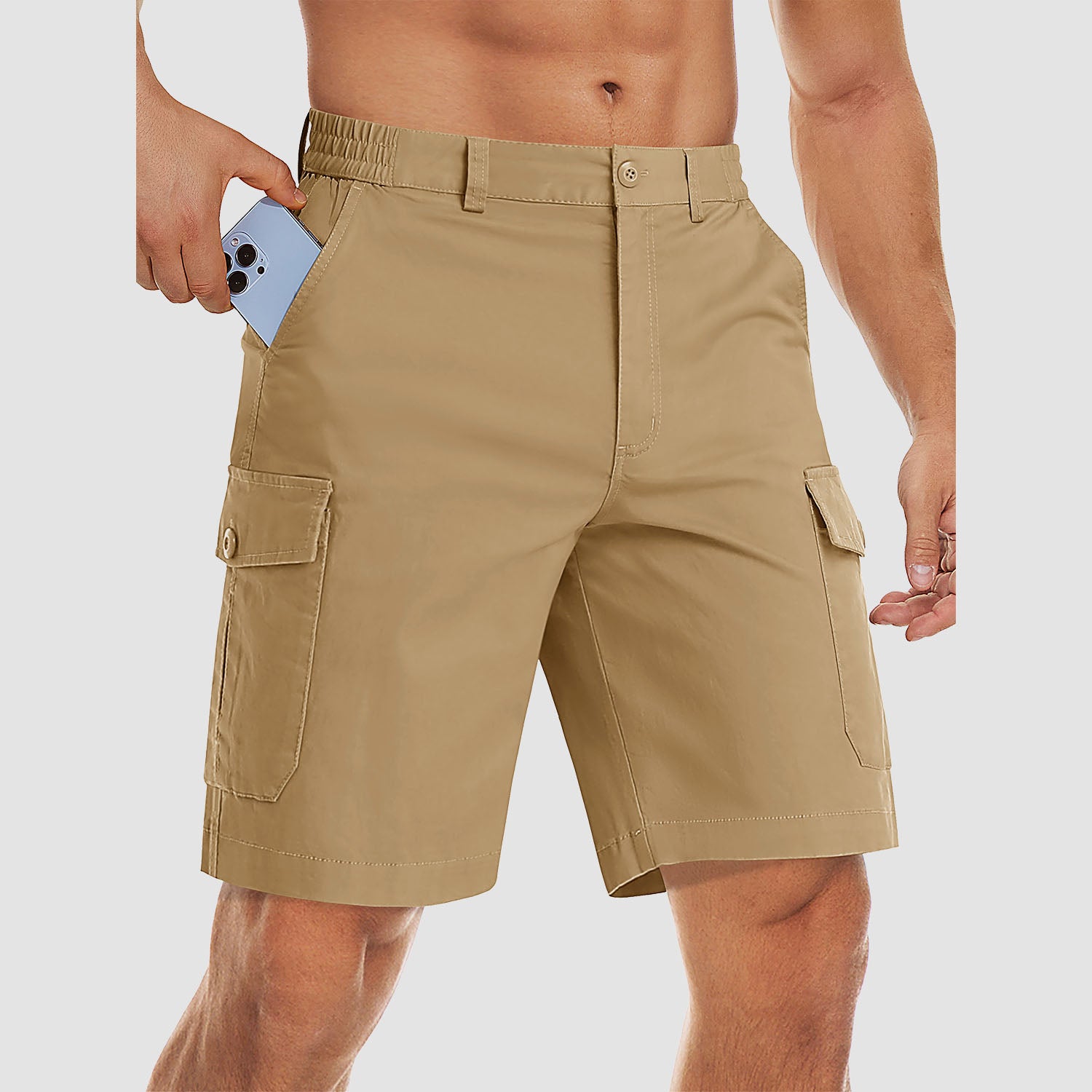 Men's Cargo Shorts with Multi Pockets for Work Elastic Waist Casual Cotton Shorts - Image 8