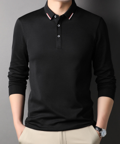 Men's navy blue lapel long sleeve polo shirt