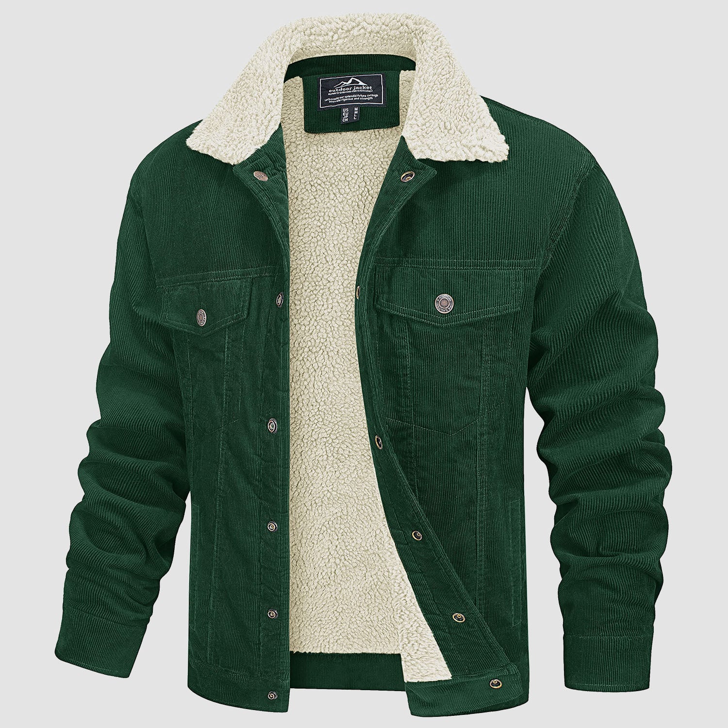 Men's Corduroy Jacket Sherpa Lined Cargo Jackets Cotton Turn Down Collar Winter Warm Casual Work Coat with 5 Pockets - Image 4