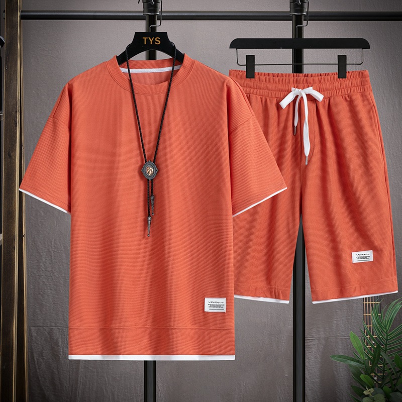 Men's Casual Waffle Shorts Set 6 Colors - Image 3