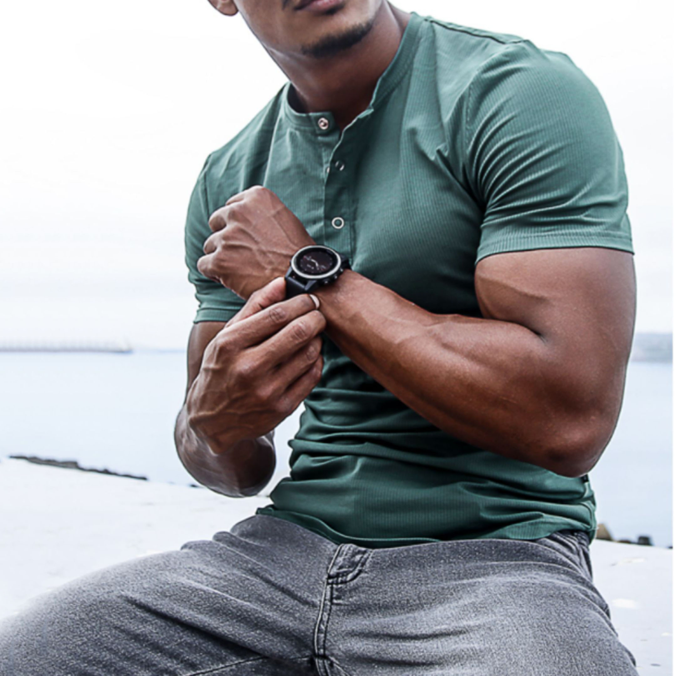 Men's Spring/Summer Henley Stretch Slim T-Shirt - Image 2