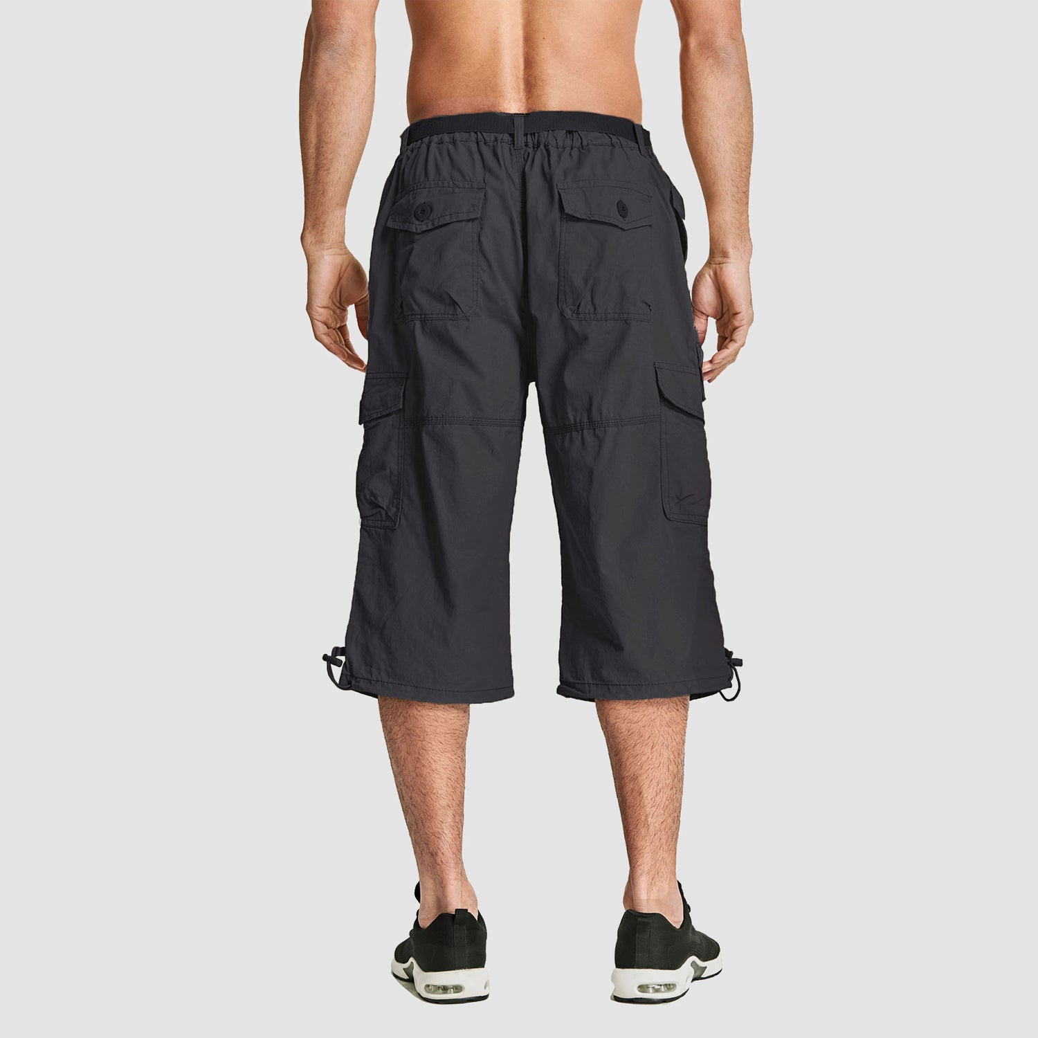 Men Summer Casual 3/4 Long Cargo Shorts Twill Cotton Elastic Waist Multiple Pockets Comfortable Capris Trousers - Image 10
