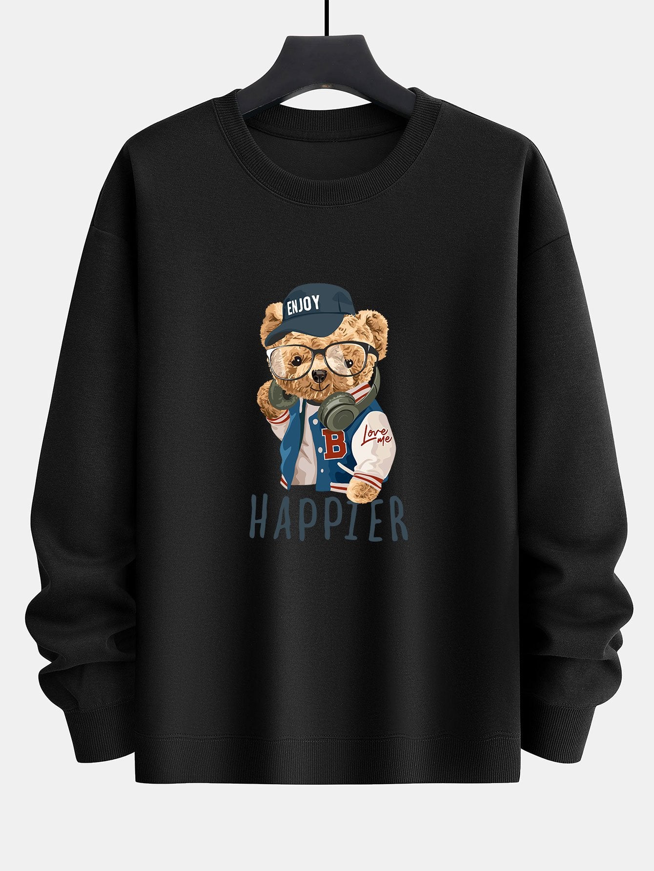 Baseball Jacket Bear Slogan Print Relax Fit Sweatshirt - Image 3