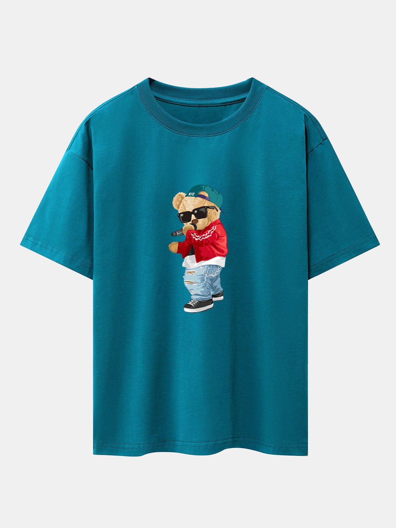 Hip Hop Singer Bear Print Heavy Weight Oversize T-Shirt - Image 5