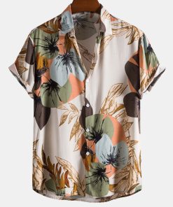 Tropical Print Shirt & Textured Cotton 5" Shorts