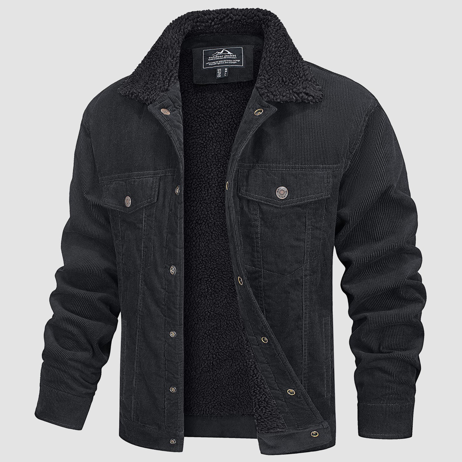 Men's Corduroy Jacket Sherpa Lined Cargo Jackets Cotton Turn Down Collar Winter Warm Casual Work Coat with 5 Pockets - Image 8