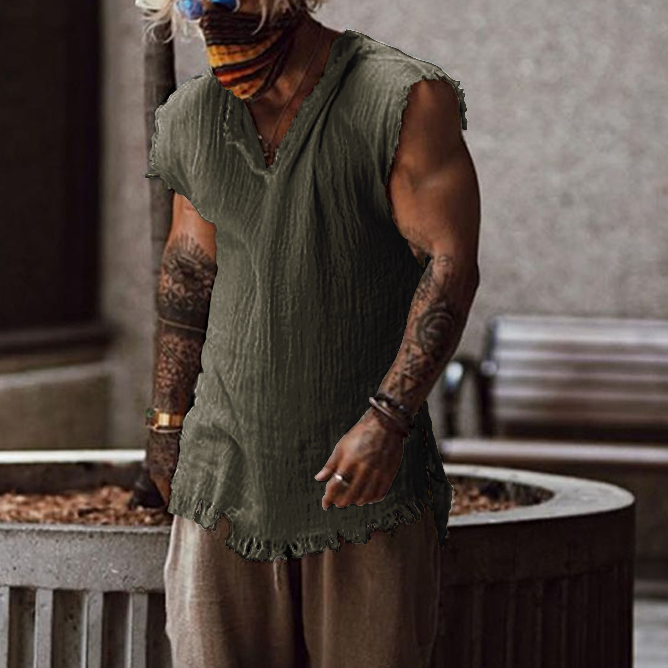 Men's Linen Holiday Plain Tank Top - Image 6