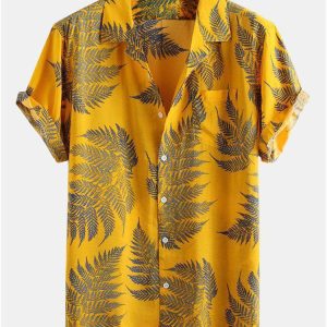 Tropical Plants Print Shirts & Swim Shorts