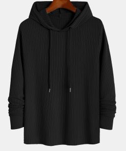 Muscle Fit Long Sleeved Ribbed Hooded T-Shirt