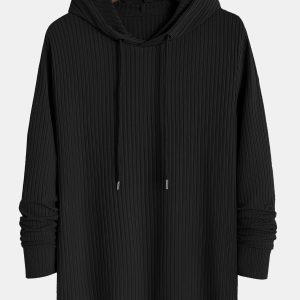 Muscle Fit Long Sleeved Ribbed Hooded T-Shirt