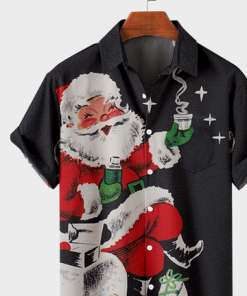 Alternative view of Vintage Joyful Cozy Santa Graphic Short Sleeves Shirts