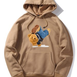Break Dance Bear Print Hoodie