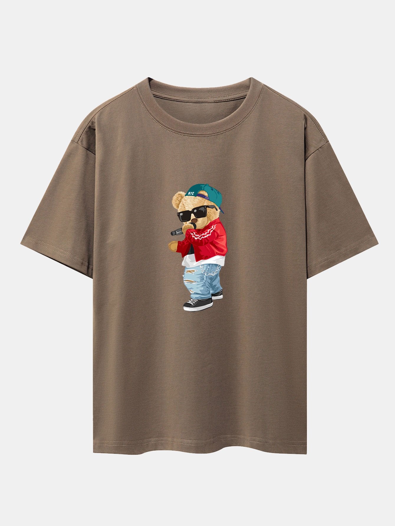 Hip Hop Singer Bear Print Heavy Weight Oversize T-Shirt - Image 3
