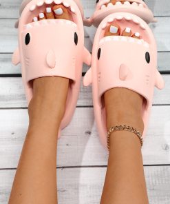 Alternative view of Shark Design Slides, Light Pink Preppy Style Collegiate Cartoon Slippers