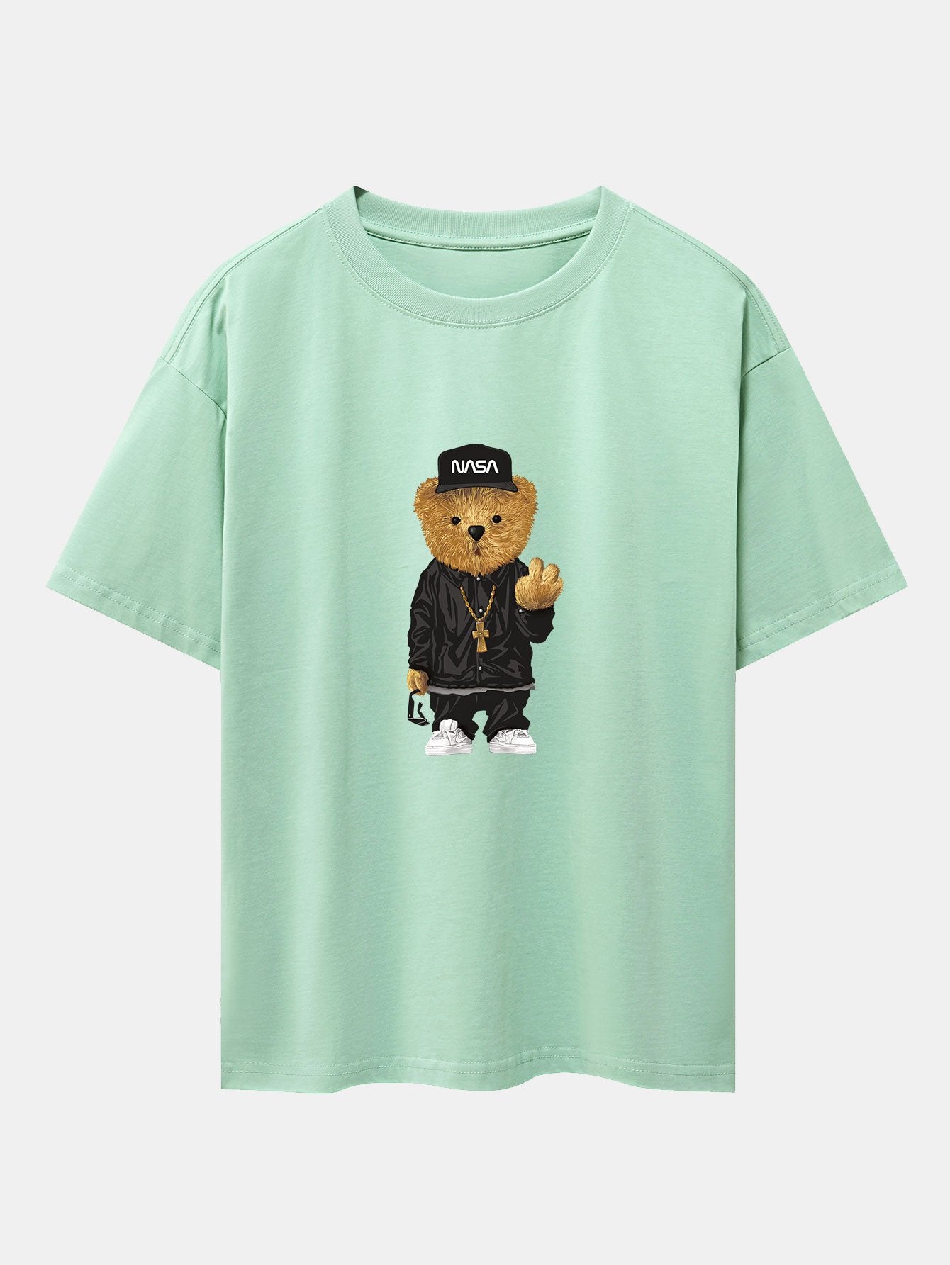 Hip Hop Bear Print Heavy Weight Oversize T-Shirt - Image 5