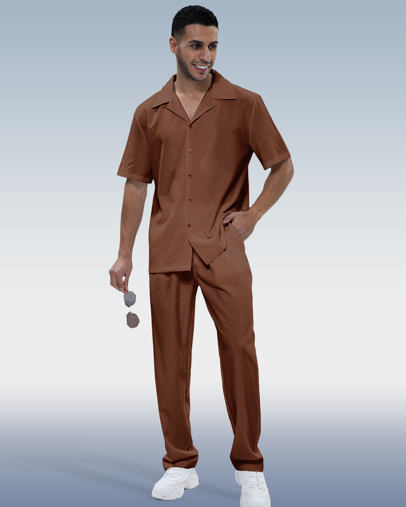 Suitmens Men's Solid Short Sleeve Walking Suit 3 Colors - Image 2