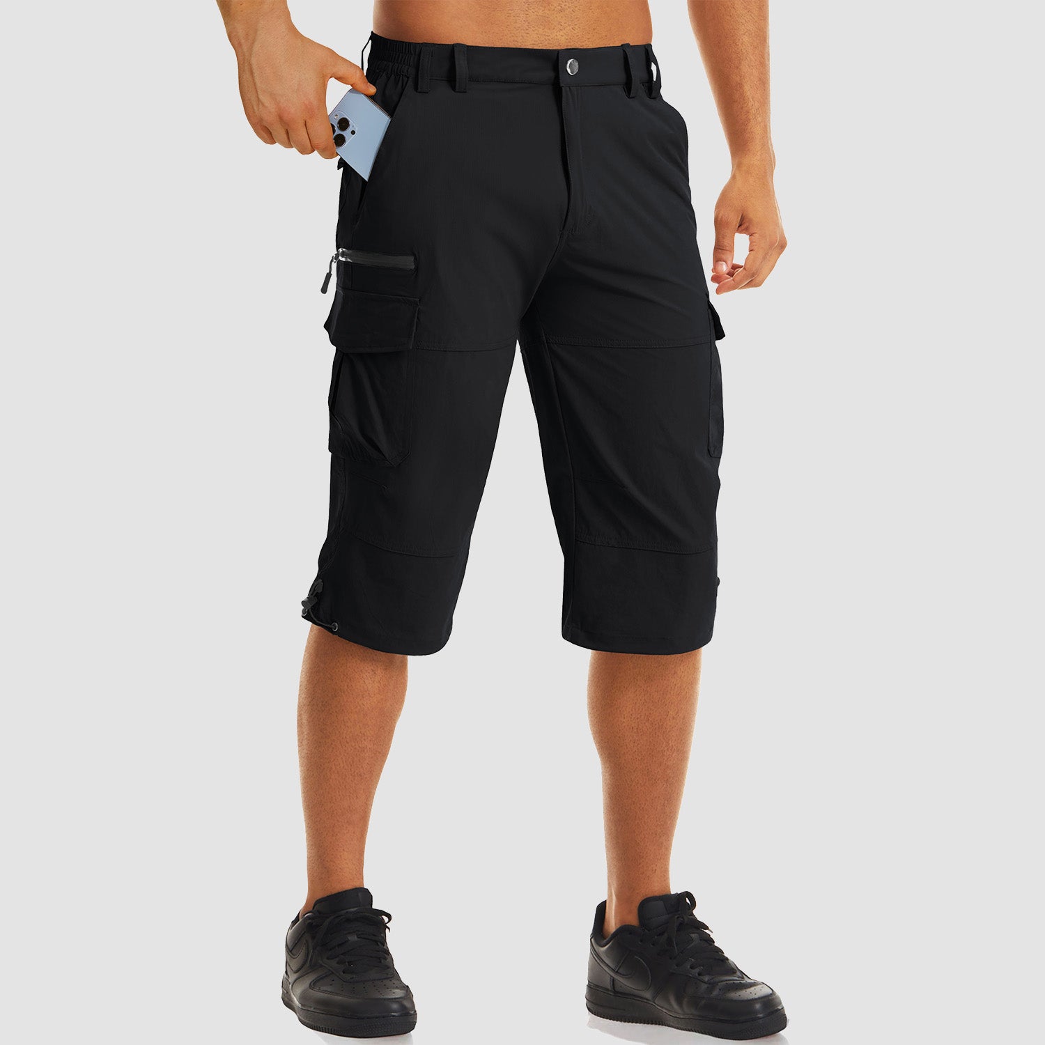 Men's Workout Gym Shorts with 7 Pockets Quick Dry 3/4 Capri for Hiking - Image 9