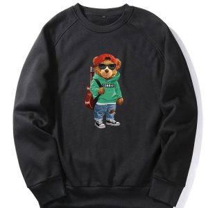 Guitar Bear Print Raglan Sleeves Sweatshirt