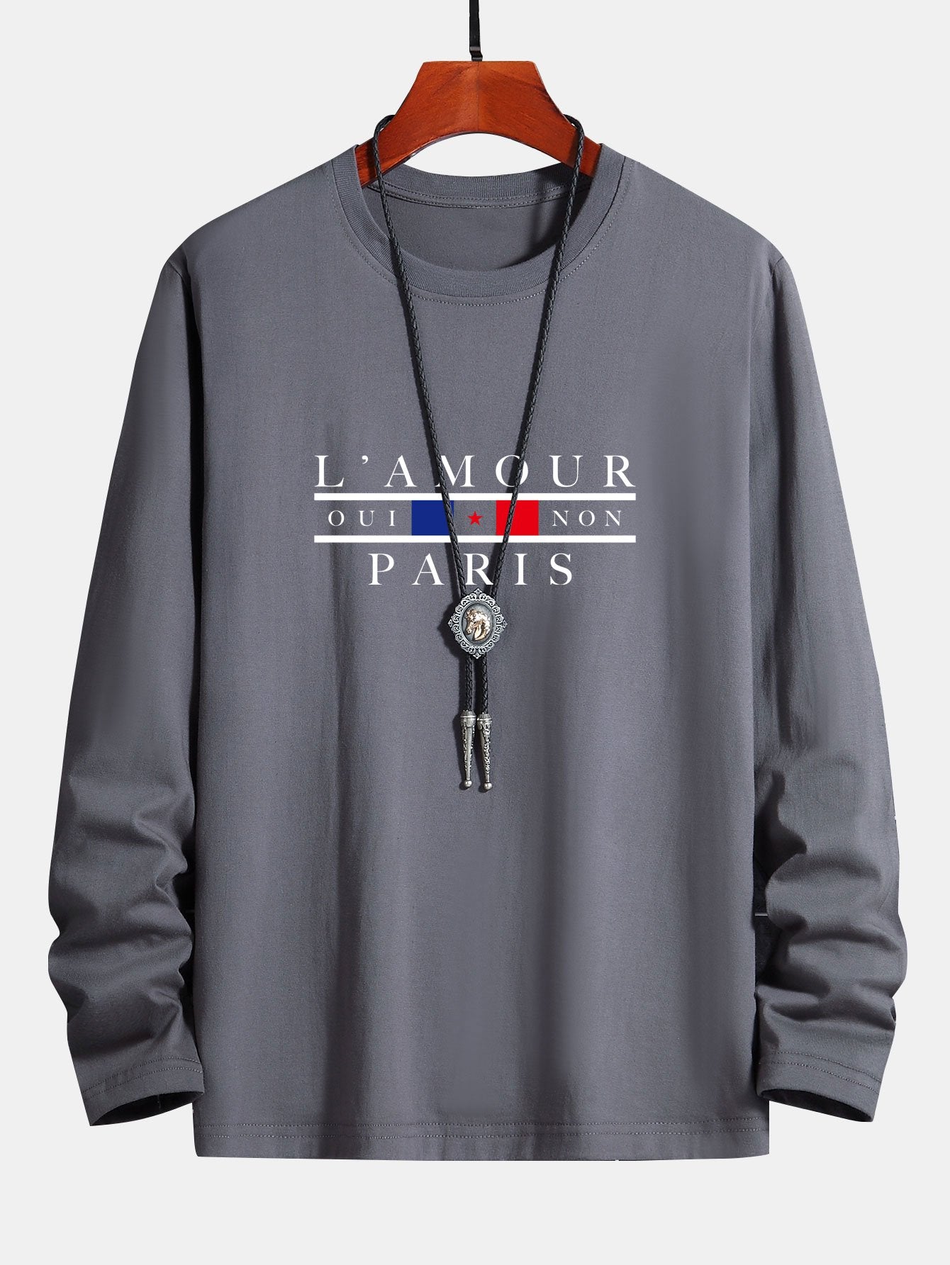 Long Sleeve Paris Slogan Print Cotton T-Shirt - Image 9