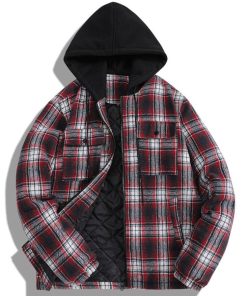 Quilted Lined Flannel Hooded Plaid Coat