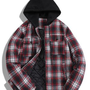 Quilted Lined Flannel Hooded Plaid Coat