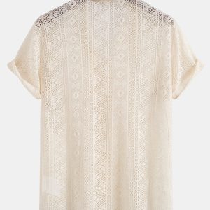 Short Sleeve Geometry Textured Cuban Shirt