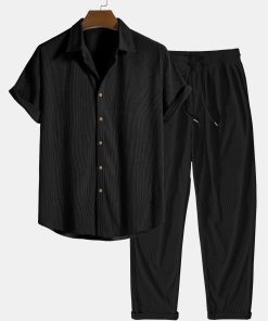 Corduroy Button Up Short Sleeved Shirt & Straight Leg Corduroy Pants