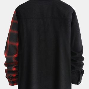 Long Sleeve Corduroy Plaid Panel Shirt