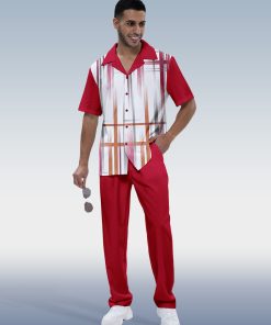 Suitmens Men's Gradient Stripe 2-Piece Short Sleeve Suit 001