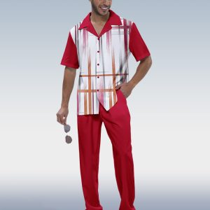 Suitmens Men's Gradient Stripe 2-Piece Short Sleeve Suit 001