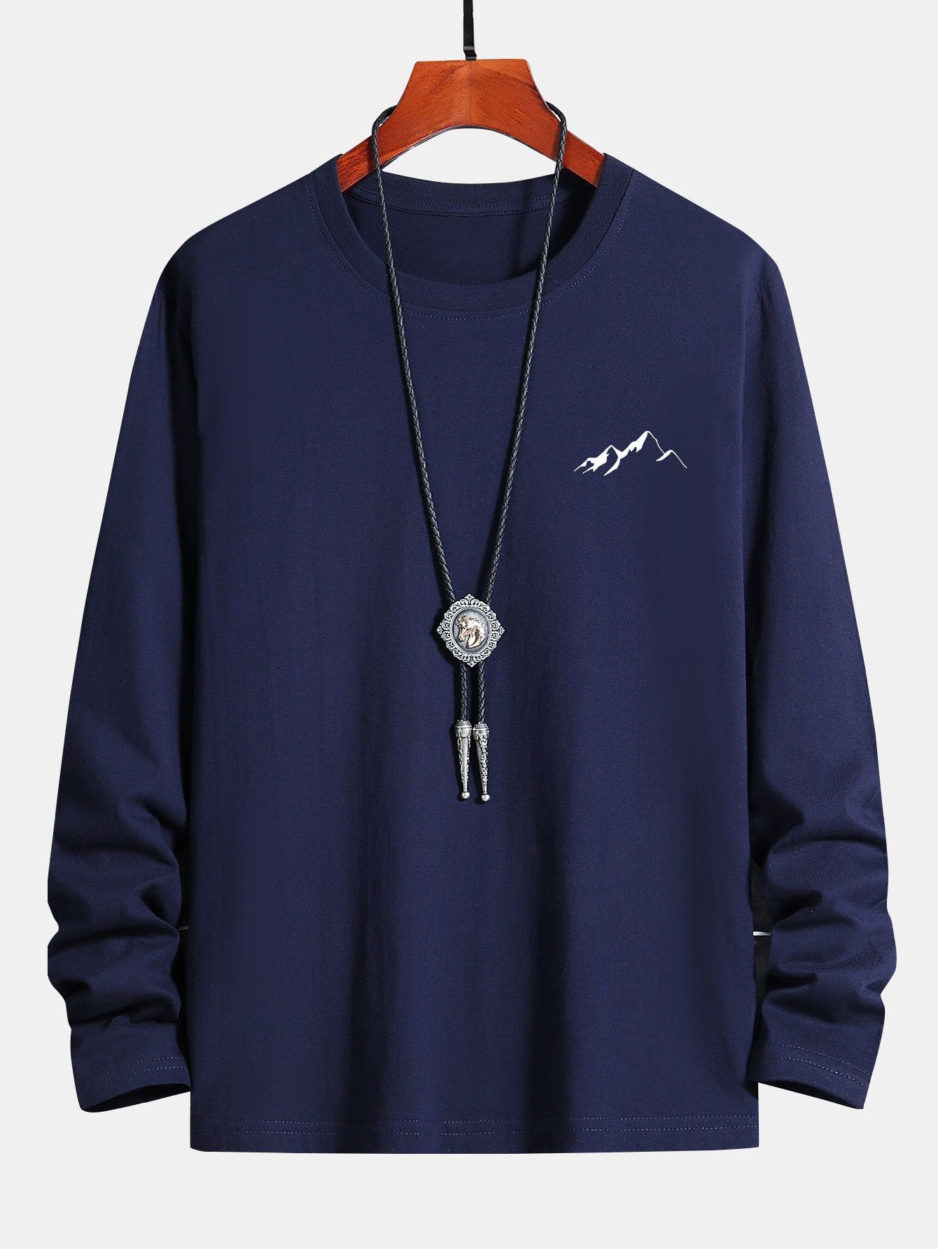 Long Sleeve Mountain Graphic Print Cotton T-Shirt - Image 4