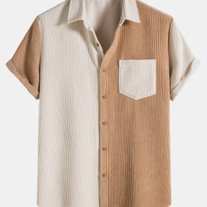 Two Tone Corduroy Button Up Shirt & Shorts