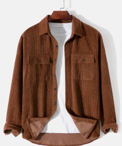Long Sleeved Corduroy Button Up Shirt With Pockets