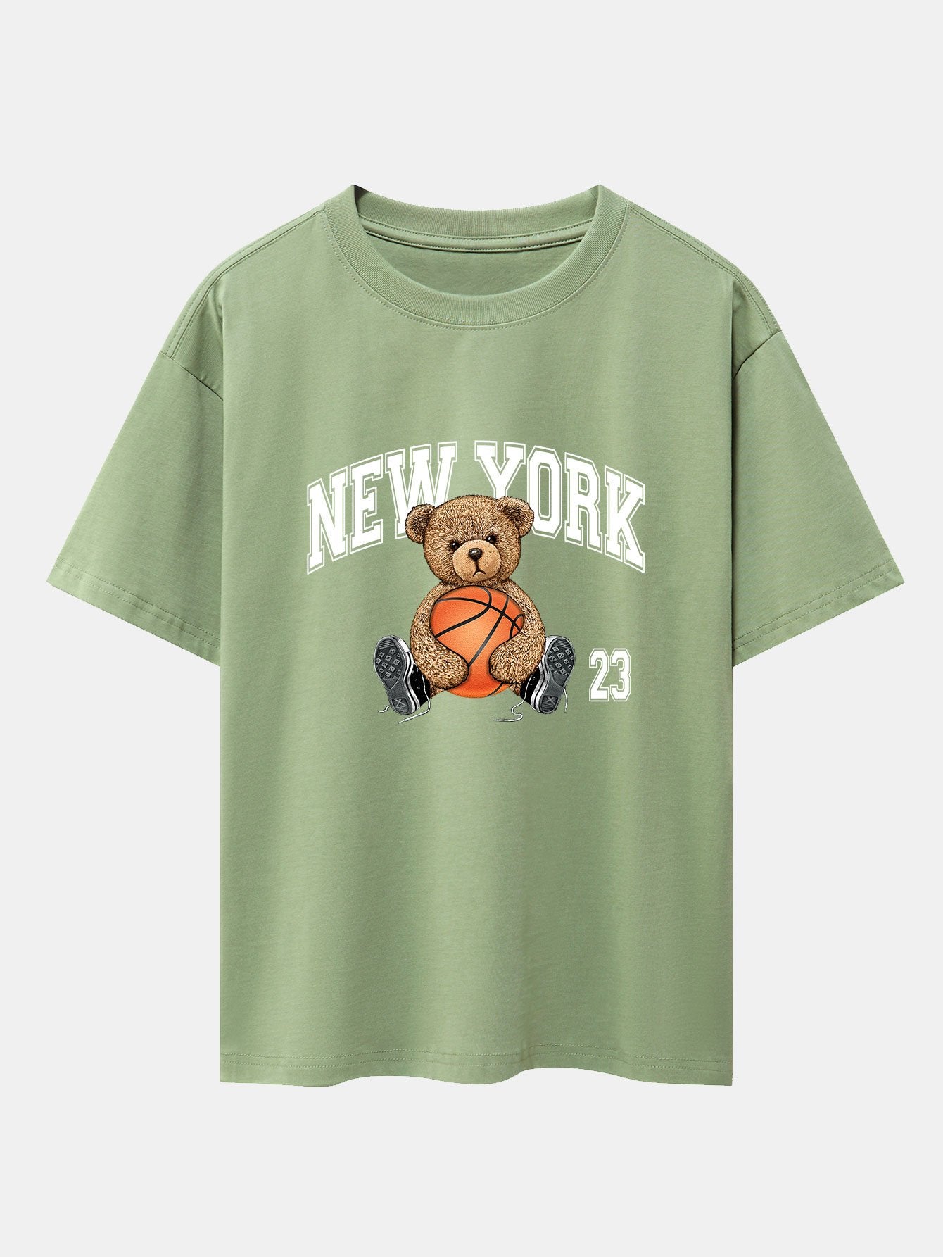 New York Basketball Bear Print Heavy Weight Oversize T-Shirt - Image 6