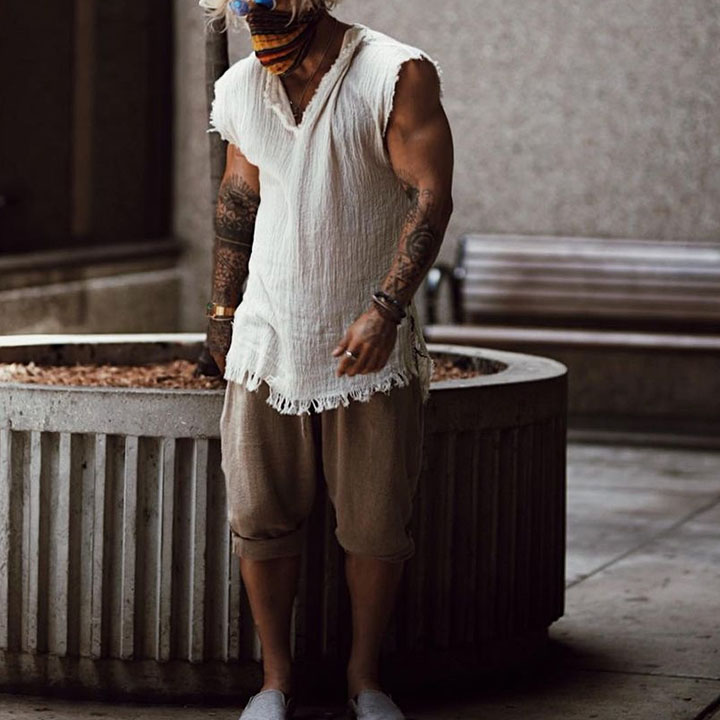 Men's Linen Holiday Plain Tank Top - Image 2