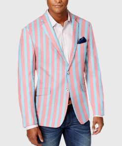 Pink Fashion Stripe Lapel Collar Single Breasted Blazer