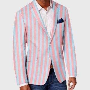 Pink Fashion Stripe Lapel Collar Single Breasted Blazer