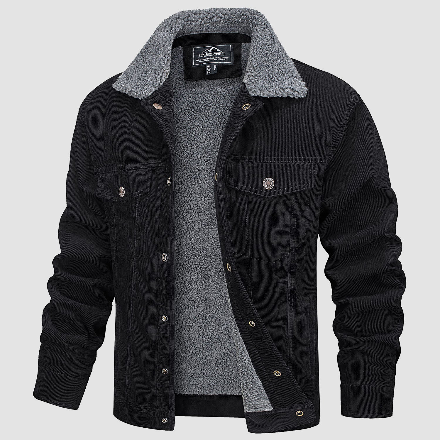 Men's Corduroy Jacket Sherpa Lined Cargo Jackets Cotton Turn Down Collar Winter Warm Casual Work Coat with 5 Pockets - Image 6