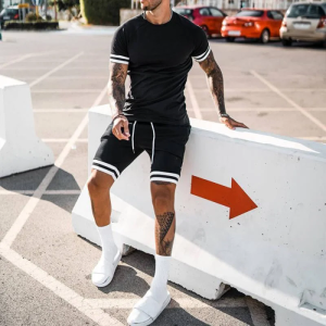 Men's casual simple short sleeve two piece suit