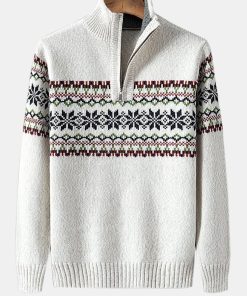Alternative view of Christmas Geometric Print Half Zip Sweater