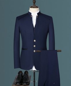 Business Plain Mock Neck Button Front Blazer & Pants Set