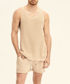 Suitmens Men's Casual Knit Sleeveless Athletic Shorts Set 05