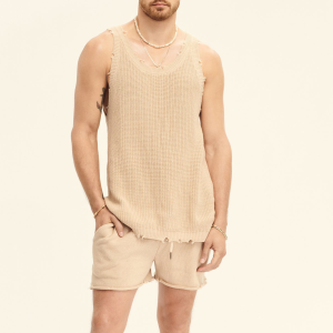 Suitmens Men's Casual Knit Sleeveless Athletic Shorts Set 05