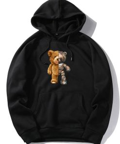 Robot Bear Graphic Print Hoodies